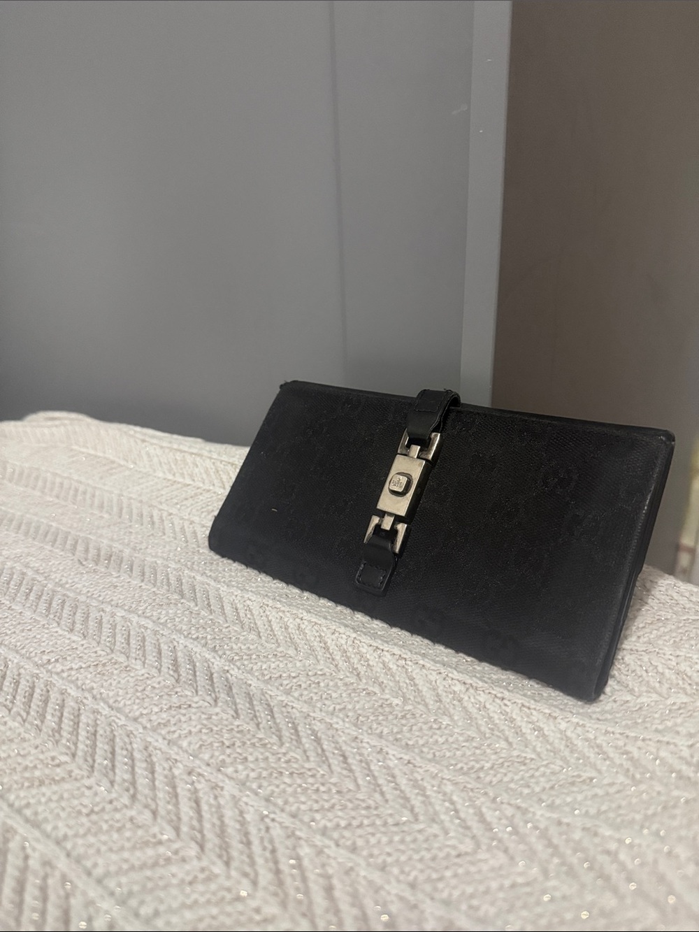 Gucci Black Leather Clutch with Silver-Tone Buckle